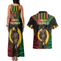 Vanuatu 45th Anniversary Independence Day Couples Matching Tank Maxi Dress and Hawaiian Shirt Melanesian Warrior With Sand Drawing Pattern LT05