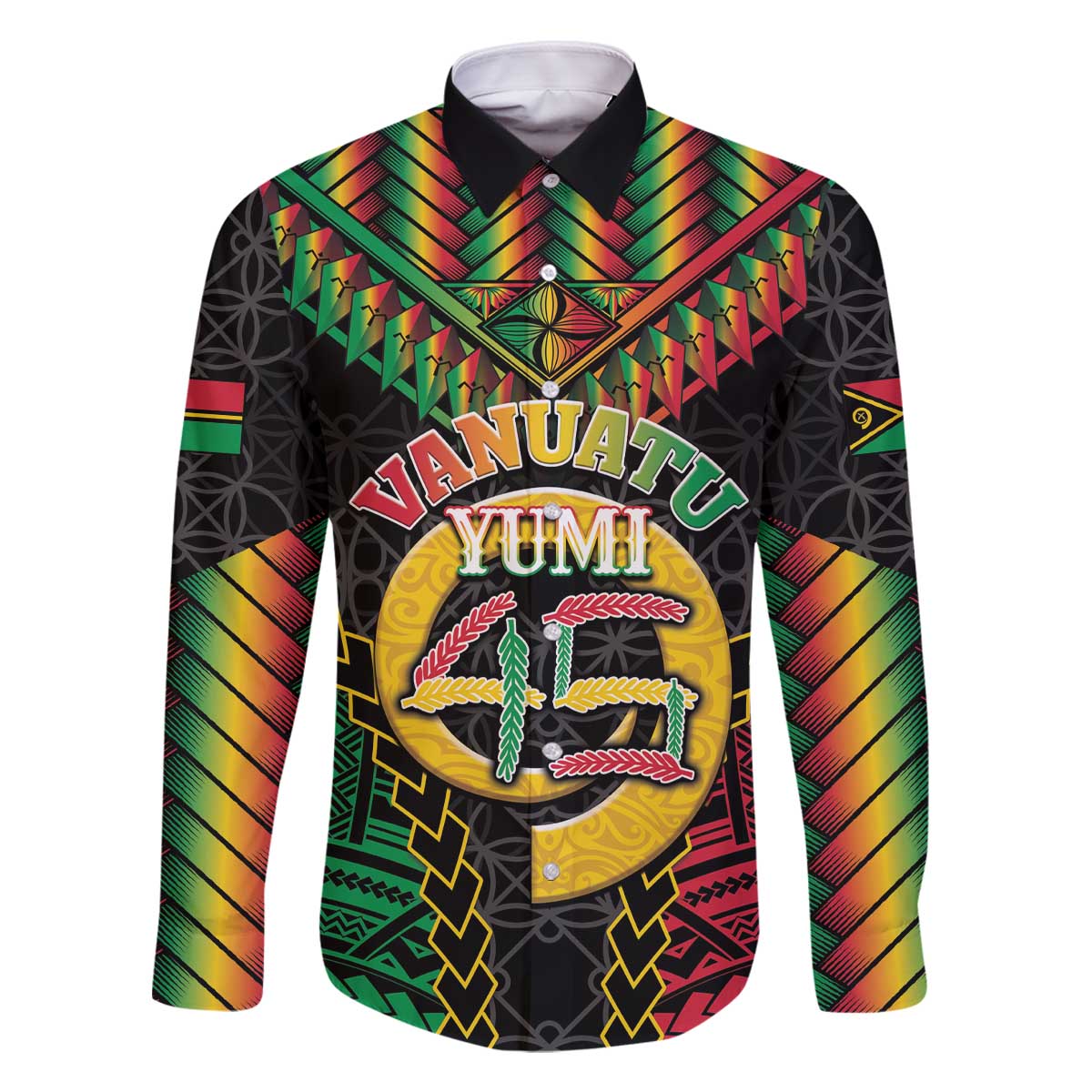 Vanuatu 45th Anniversary Independence Day Family Matching Off The Shoulder Long Sleeve Dress and Hawaiian Shirt Melanesian Warrior With Sand Drawing Pattern LT05