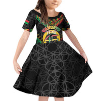 Vanuatu 45th Anniversary Independence Day Family Matching Off Shoulder Short Dress and Hawaiian Shirt Melanesian Warrior With Sand Drawing Pattern LT05