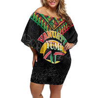 Vanuatu 45th Anniversary Independence Day Family Matching Off Shoulder Short Dress and Hawaiian Shirt Melanesian Warrior With Sand Drawing Pattern LT05