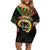 Vanuatu 44th Anniversary Independence Day Family Matching Off Shoulder Short Dress and Hawaiian Shirt Melanesian Warrior With Sand Drawing Pattern