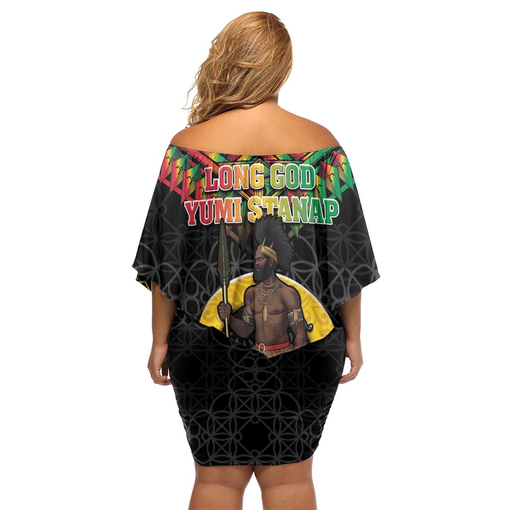 Vanuatu 45th Anniversary Independence Day Family Matching Off Shoulder Short Dress and Hawaiian Shirt Melanesian Warrior With Sand Drawing Pattern LT05