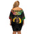 Vanuatu 44th Anniversary Independence Day Family Matching Off Shoulder Short Dress and Hawaiian Shirt Melanesian Warrior With Sand Drawing Pattern