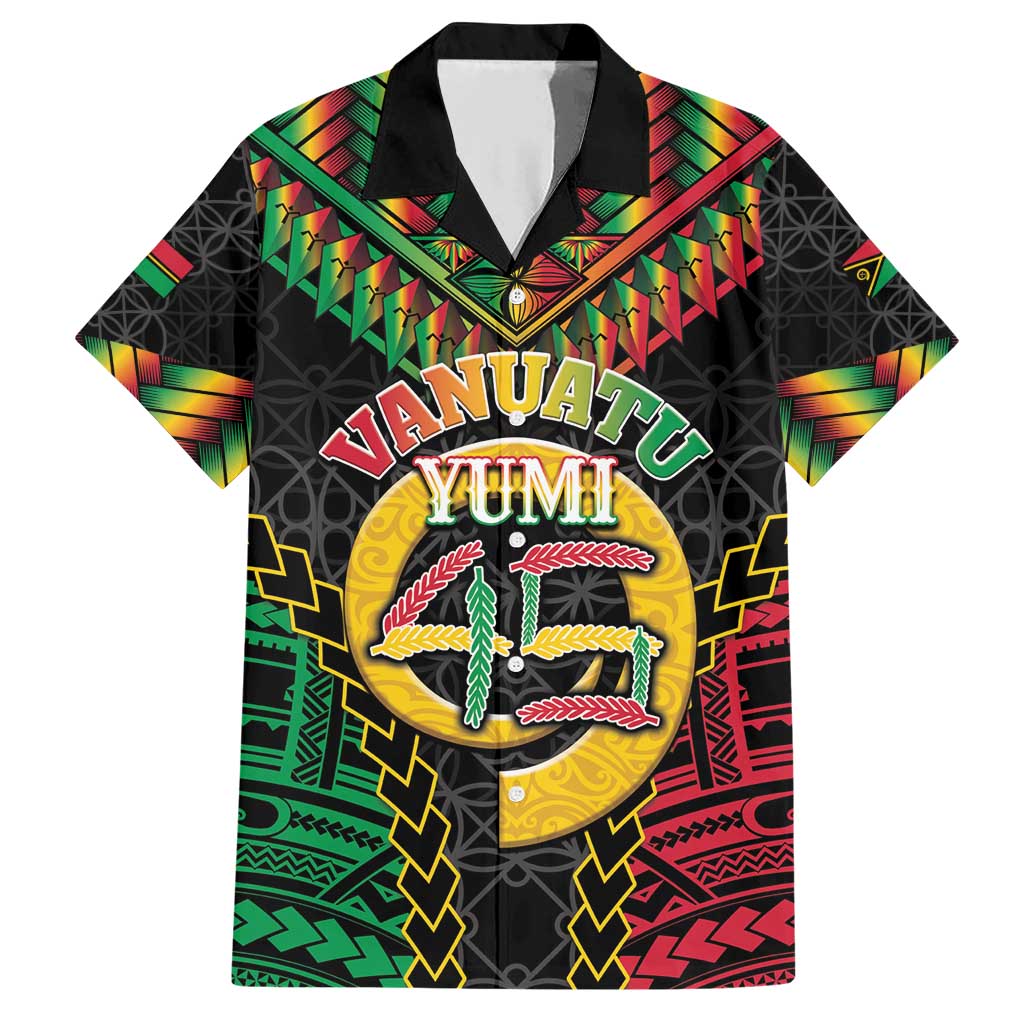 Vanuatu 45th Anniversary Independence Day Family Matching Short Sleeve Bodycon Dress and Hawaiian Shirt Melanesian Warrior With Sand Drawing Pattern LT05