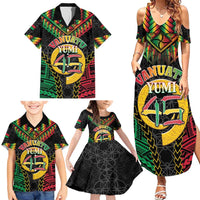 Vanuatu 45th Anniversary Independence Day Family Matching Summer Maxi Dress and Hawaiian Shirt Melanesian Warrior With Sand Drawing Pattern LT05