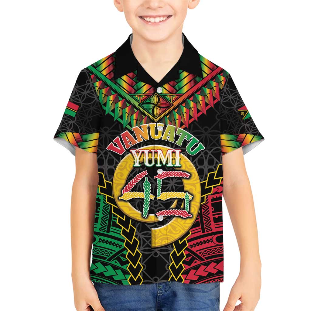 Vanuatu 45th Anniversary Independence Day Family Matching Summer Maxi Dress and Hawaiian Shirt Melanesian Warrior With Sand Drawing Pattern LT05