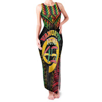 Vanuatu 45th Anniversary Independence Day Family Matching Tank Maxi Dress and Hawaiian Shirt Melanesian Warrior With Sand Drawing Pattern LT05