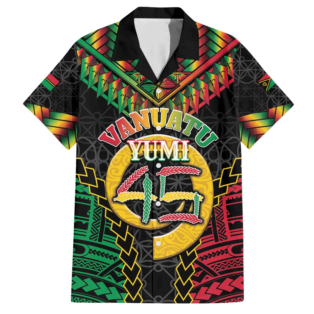 Vanuatu 44th Anniversary Independence Day Hawaiian Shirt Melanesian Warrior With Sand Drawing Pattern