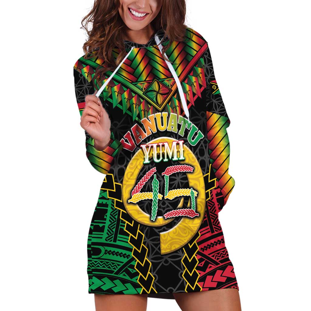 Vanuatu 45th Anniversary Independence Day Hoodie Dress Melanesian Warrior With Sand Drawing Pattern LT05