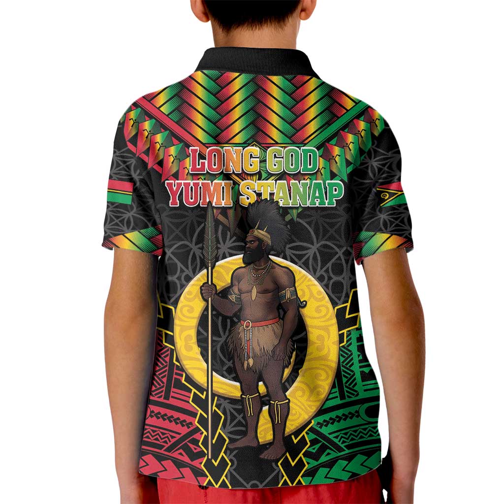 Vanuatu 45th Anniversary Independence Day Kid Polo Shirt Melanesian Warrior With Sand Drawing Pattern LT05