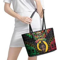 Vanuatu 45th Anniversary Independence Day Leather Tote Bag Melanesian Warrior With Sand Drawing Pattern LT05