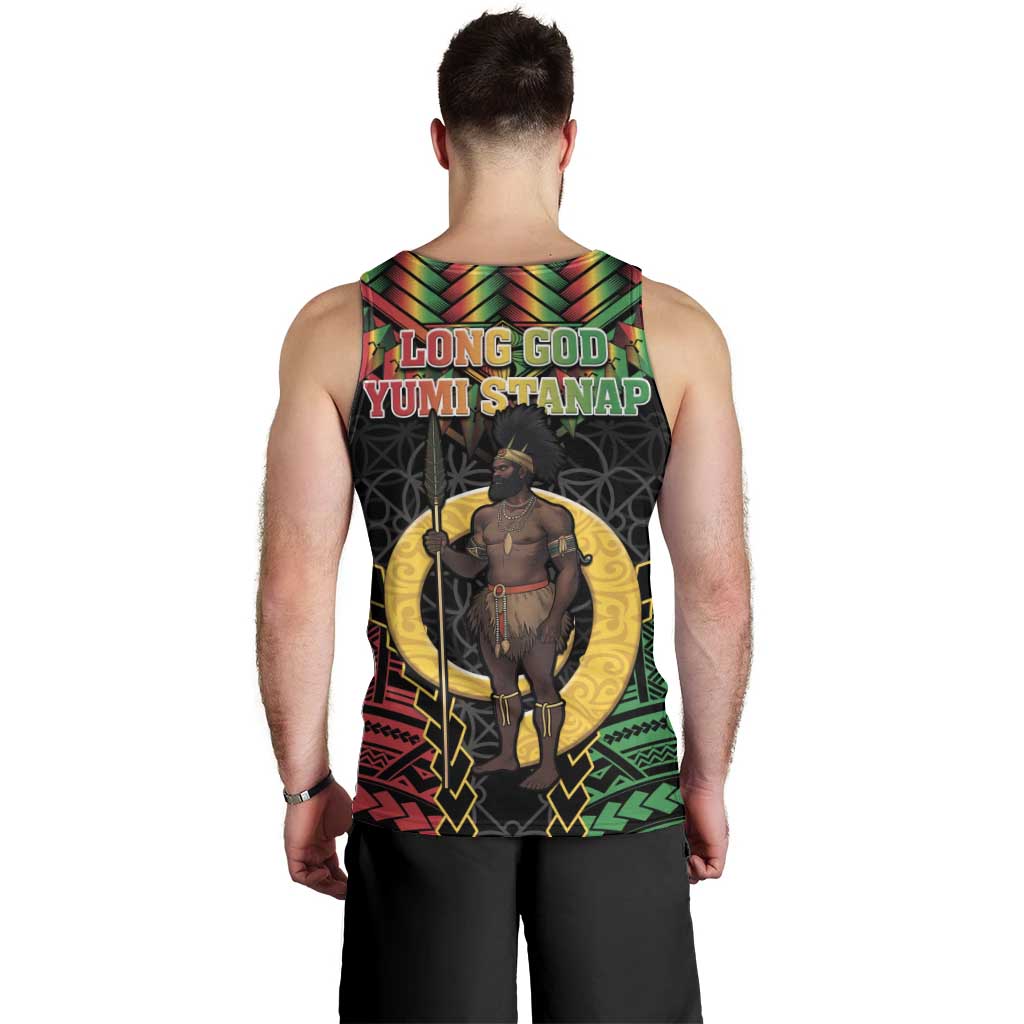 Vanuatu 45th Anniversary Independence Day Men Tank Top Melanesian Warrior With Sand Drawing Pattern LT05