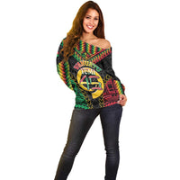 Vanuatu 45th Anniversary Independence Day Off Shoulder Sweater Melanesian Warrior With Sand Drawing Pattern LT05
