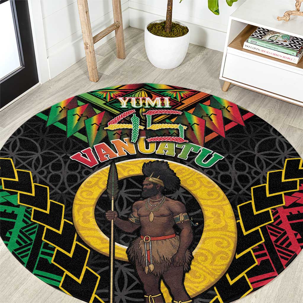 Vanuatu 44th Anniversary Independence Day Round Carpet Melanesian Warrior With Sand Drawing Pattern