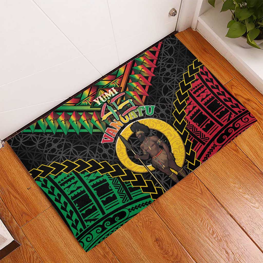 Vanuatu 45th Anniversary Independence Day Rubber Doormat Melanesian Warrior With Sand Drawing Pattern LT05