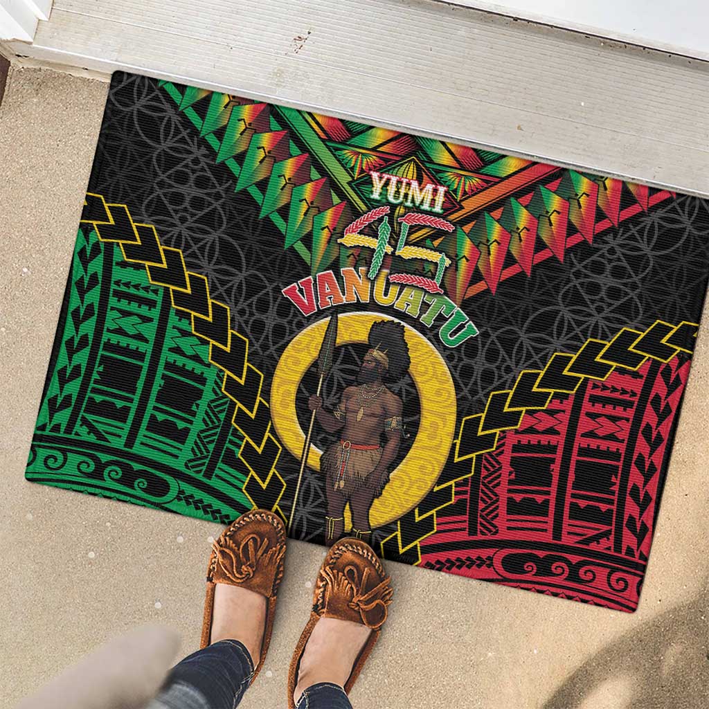 Vanuatu 45th Anniversary Independence Day Rubber Doormat Melanesian Warrior With Sand Drawing Pattern LT05