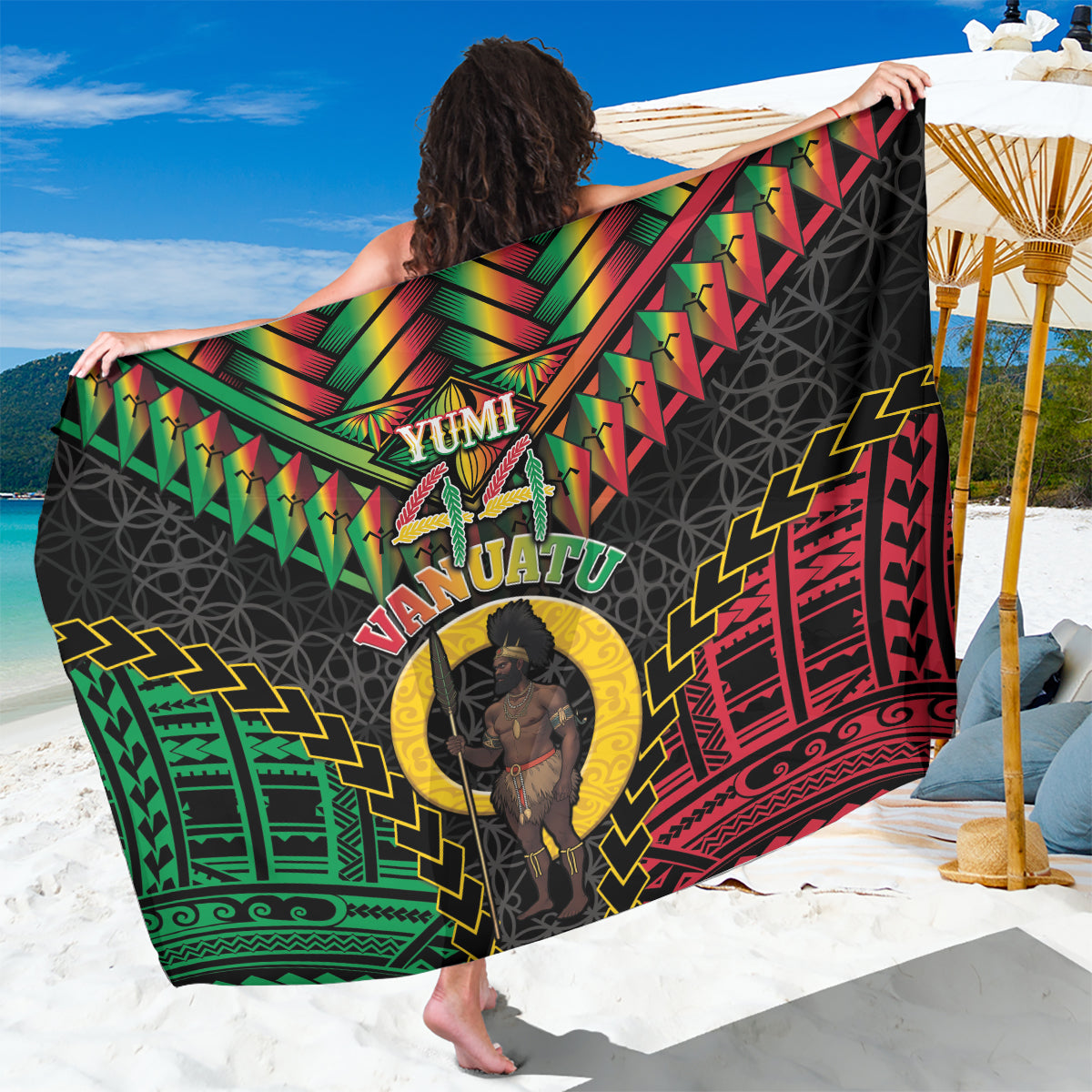 Vanuatu 44th Anniversary Independence Day Sarong Melanesian Warrior With Sand Drawing Pattern