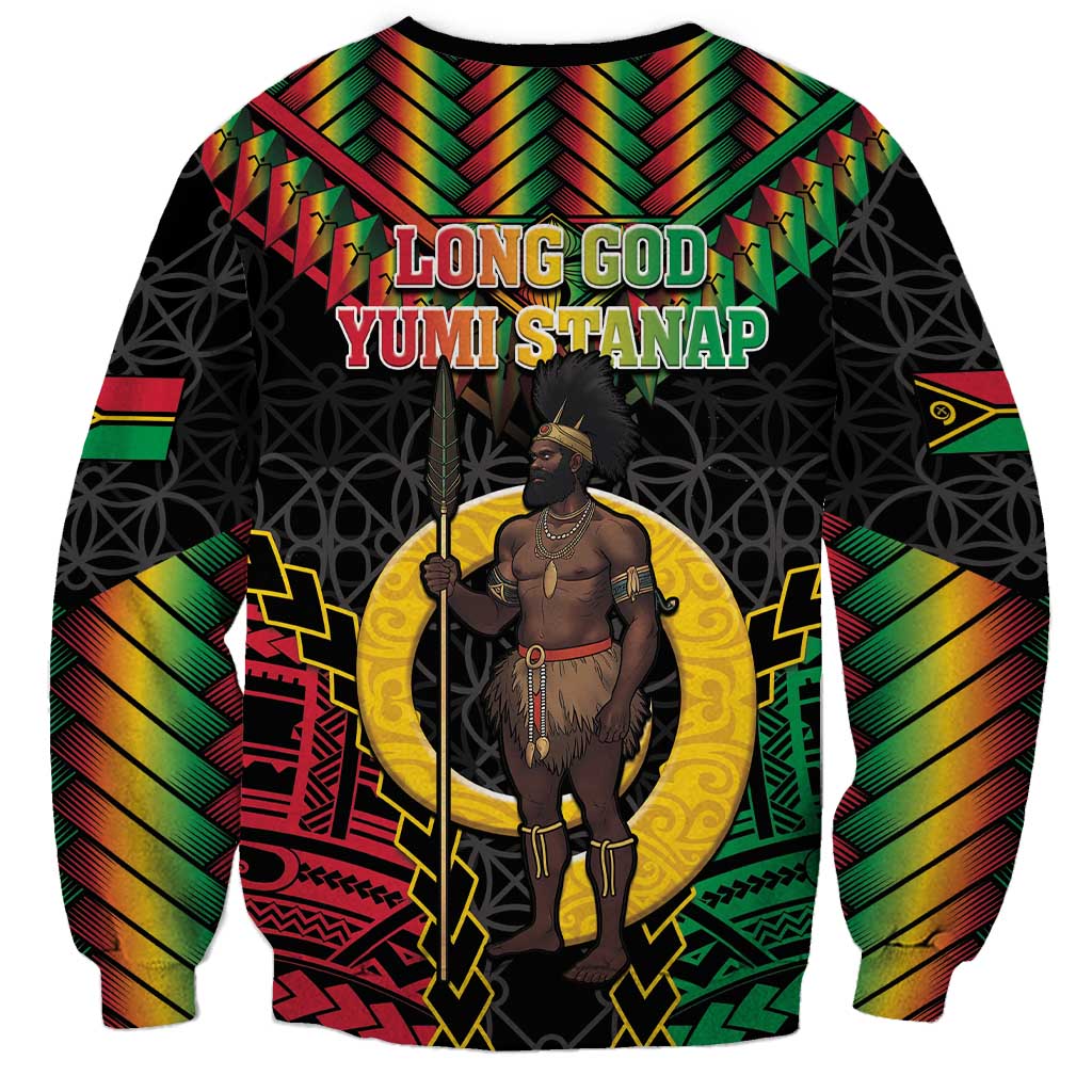 Vanuatu 45th Anniversary Independence Day Sweatshirt Melanesian Warrior With Sand Drawing Pattern LT05