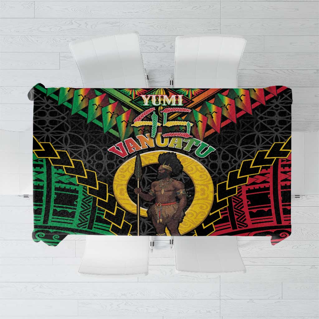 Vanuatu 44th Anniversary Independence Day Tablecloth Melanesian Warrior With Sand Drawing Pattern