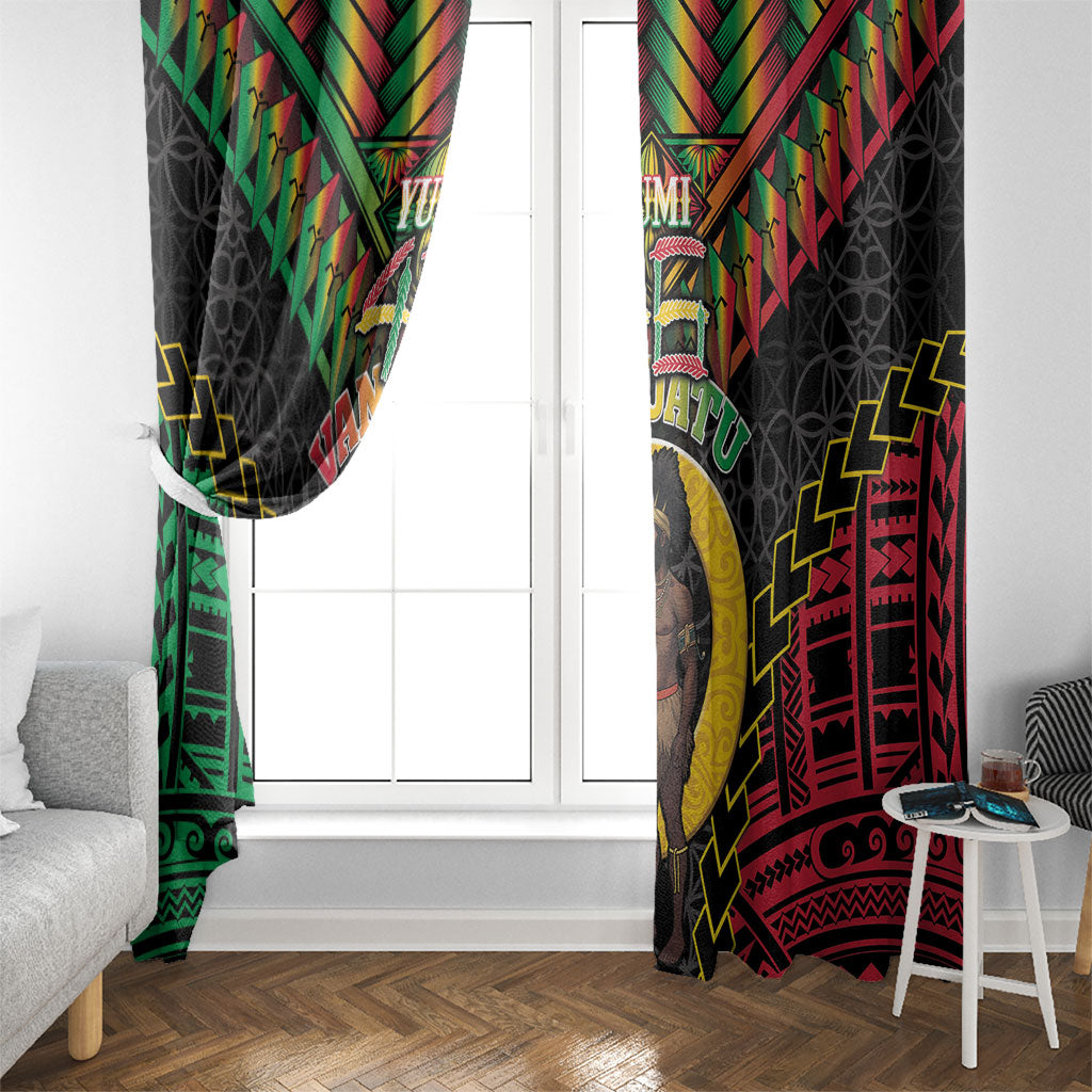 Vanuatu 46th Anniversary Independence Day Window Curtain Melanesian Warrior With Sand Drawing Pattern LT05 - Polynesian Pride