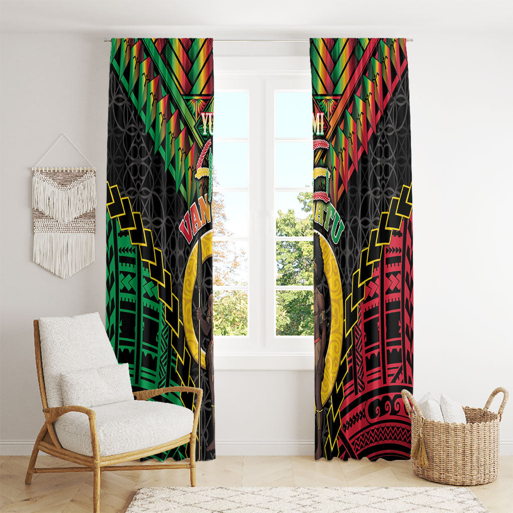 Vanuatu 46th Anniversary Independence Day Window Curtain Melanesian Warrior With Sand Drawing Pattern LT05 - Polynesian Pride