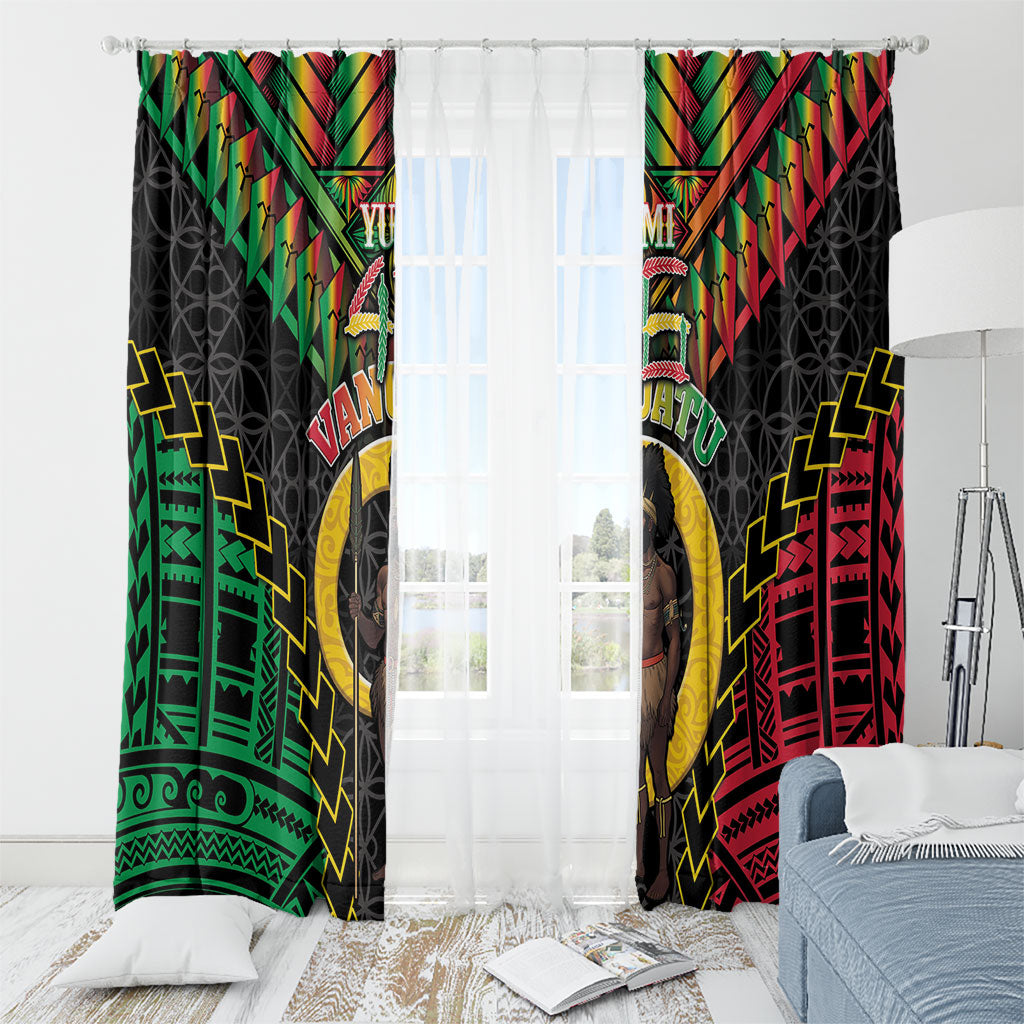 Vanuatu 46th Anniversary Independence Day Window Curtain Melanesian Warrior With Sand Drawing Pattern LT05 - Polynesian Pride