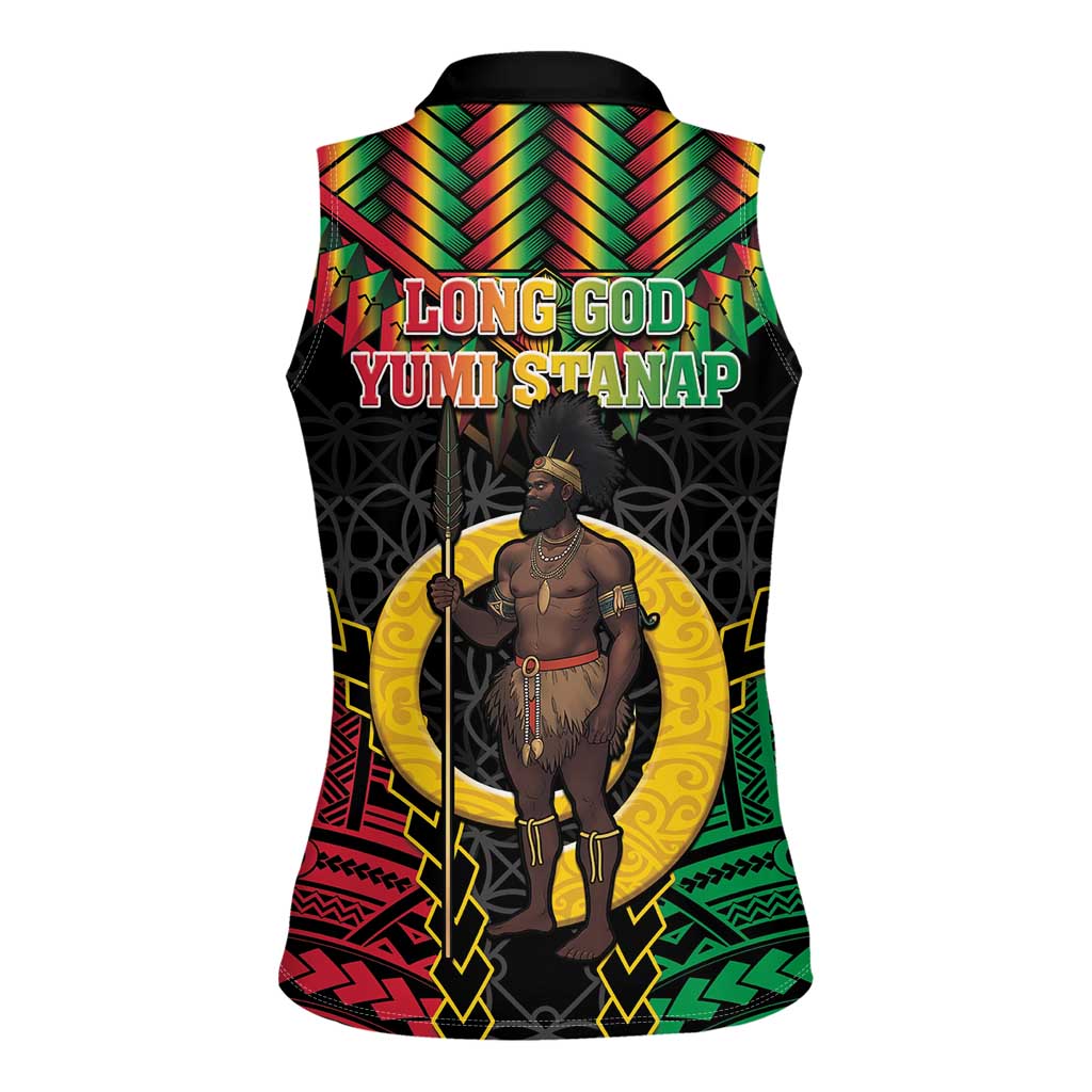 Vanuatu 45th Anniversary Independence Day Women Sleeveless Polo Shirt Melanesian Warrior With Sand Drawing Pattern LT05