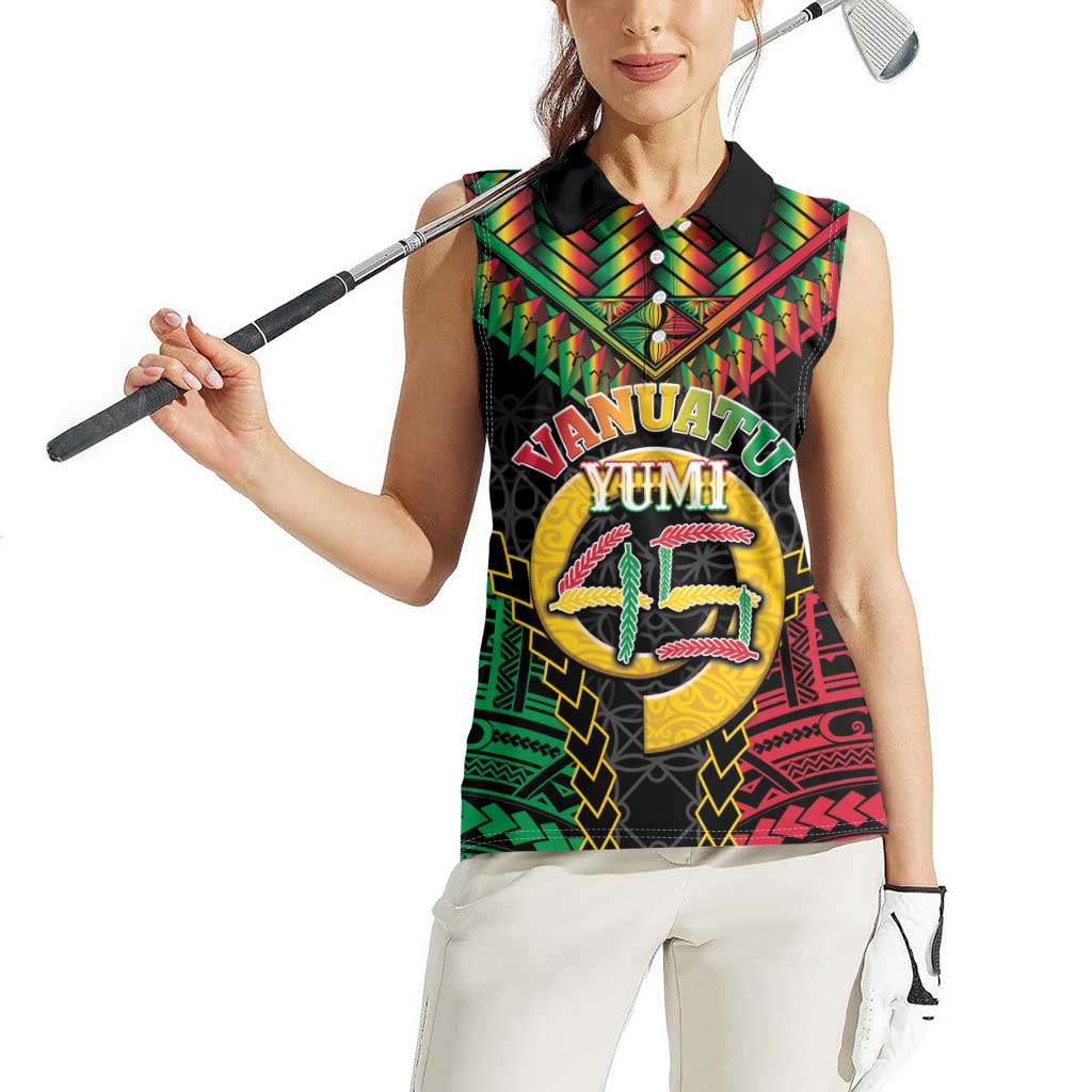 Vanuatu 45th Anniversary Independence Day Women Sleeveless Polo Shirt Melanesian Warrior With Sand Drawing Pattern LT05