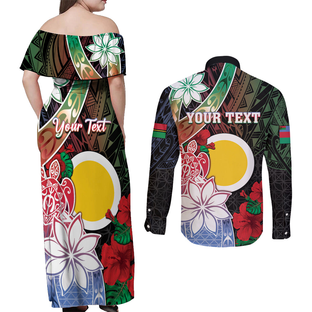 Personalised Vanuatu Shefa Day Couples Matching Off Shoulder Maxi Dress and Long Sleeve Button Shirt Floral Pattern