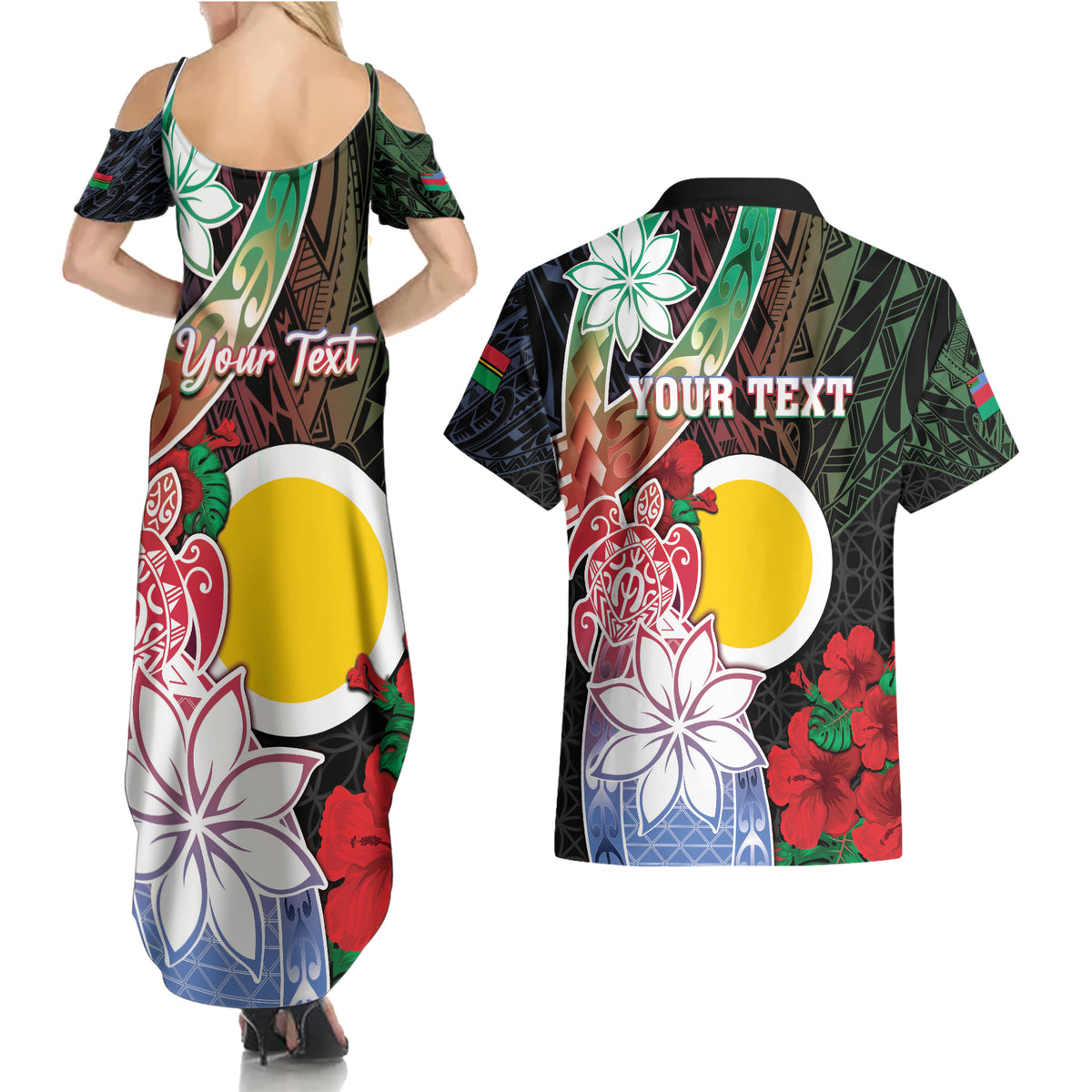 Personalised Vanuatu Shefa Day Couples Matching Summer Maxi Dress and Hawaiian Shirt Floral Pattern