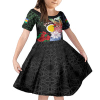 Personalised Vanuatu Shefa Day Family Matching Short Sleeve Bodycon Dress and Hawaiian Shirt Floral Pattern LT05 Daughter's Dress Black - Polynesian Pride