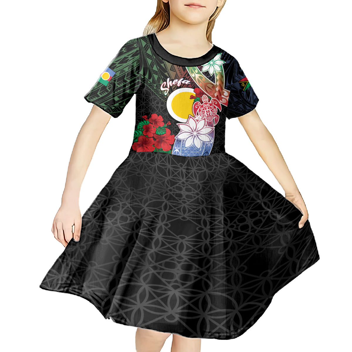 Personalised Vanuatu Shefa Day Kid Short Sleeve Dress Floral Pattern