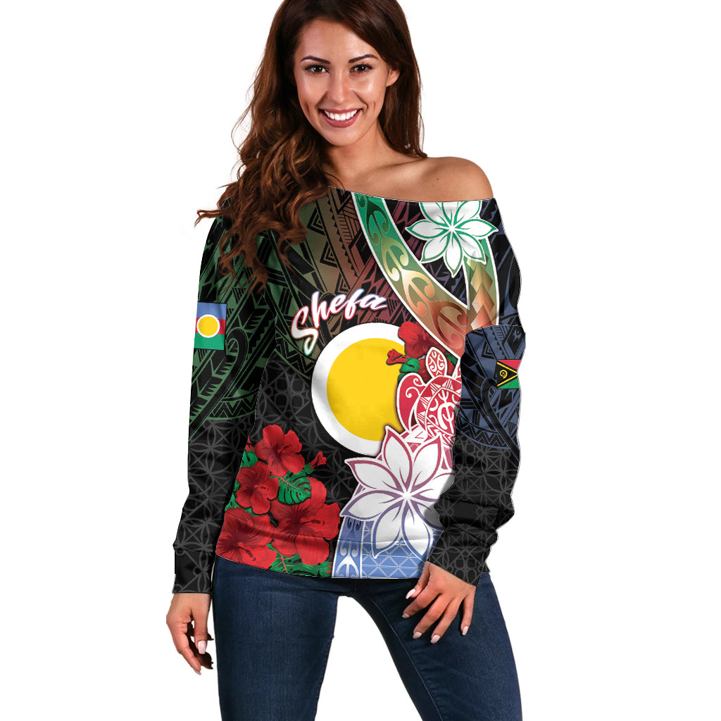 Personalised Vanuatu Shefa Day Off Shoulder Sweater Floral Pattern