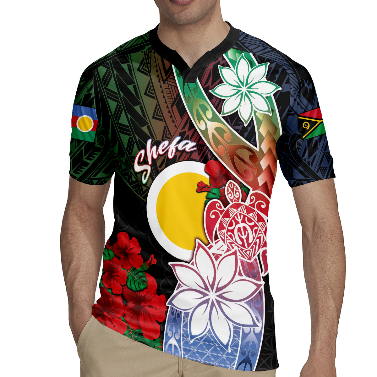 Personalised Vanuatu Shefa Day Rugby Jersey Floral Pattern