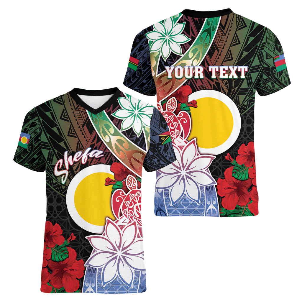 Personalised Vanuatu Shefa Day Women V-Neck T-Shirt Floral Pattern
