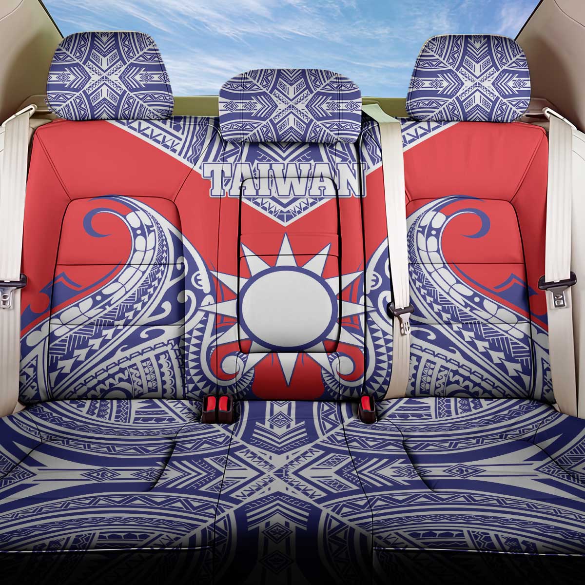Taiwan Back Car Seat Cover Austronesian Tribal Tattoo Red - Polynesian Pride