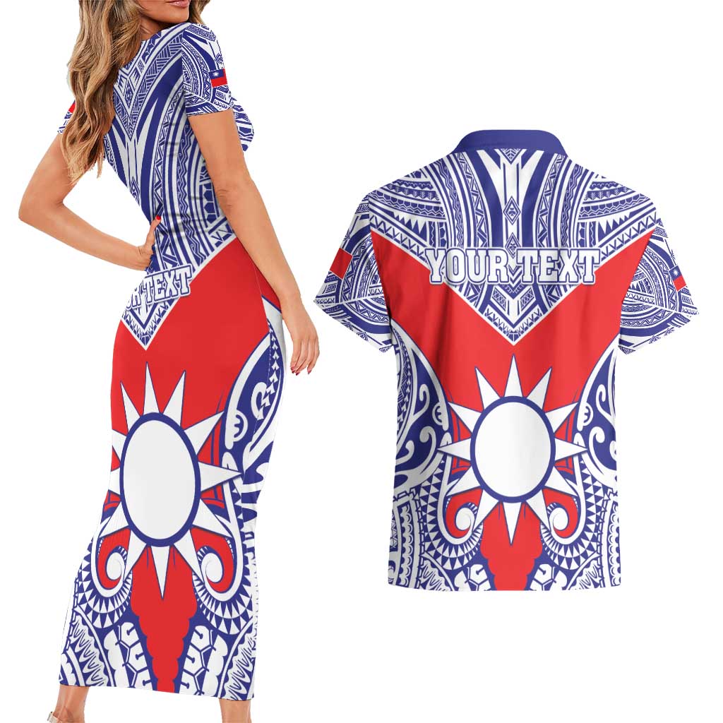 Personalised Taiwan Couples Matching Short Sleeve Bodycon Dress and Hawaiian Shirt Austronesian Tribal Tattoo Red - Polynesian Pride