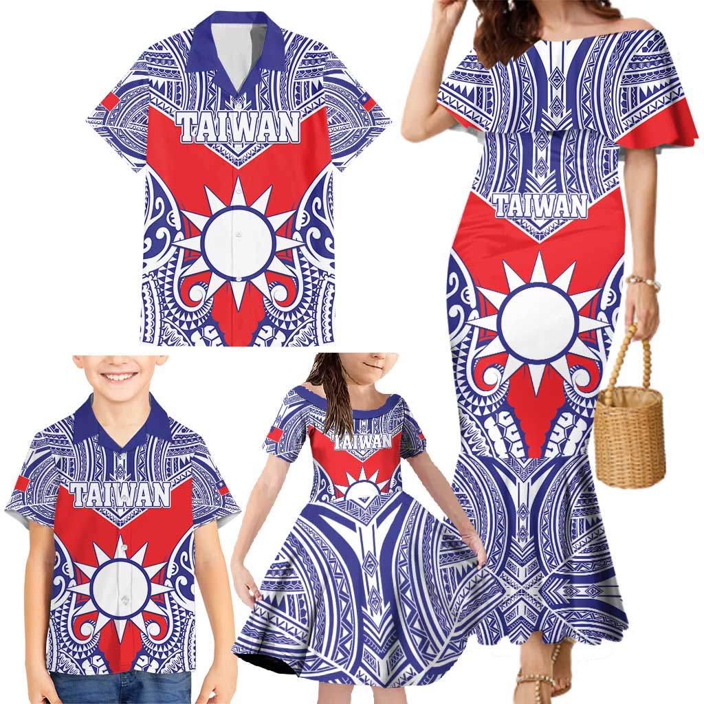 Personalised Taiwan Family Matching Mermaid Dress and Hawaiian Shirt Austronesian Tribal Tattoo Red - Polynesian Pride
