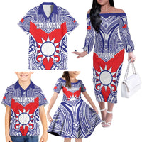 Personalised Taiwan Family Matching Off The Shoulder Long Sleeve Dress and Hawaiian Shirt Austronesian Tribal Tattoo Red - Polynesian Pride