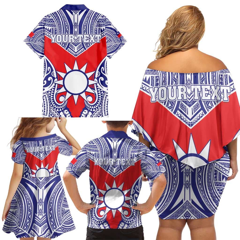 Personalised Taiwan Family Matching Off Shoulder Short Dress and Hawaiian Shirt Austronesian Tribal Tattoo Red - Polynesian Pride