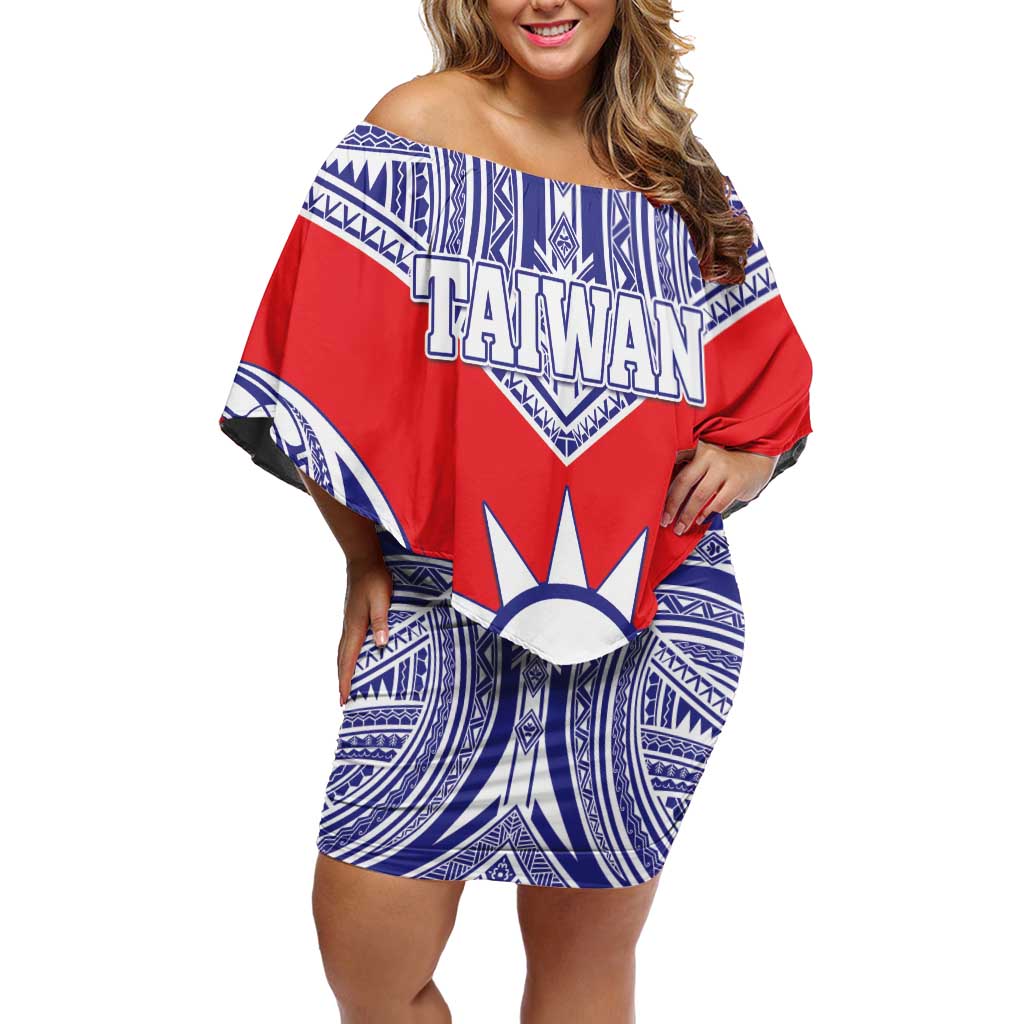 Personalised Taiwan Family Matching Off Shoulder Short Dress and Hawaiian Shirt Austronesian Tribal Tattoo Red - Polynesian Pride