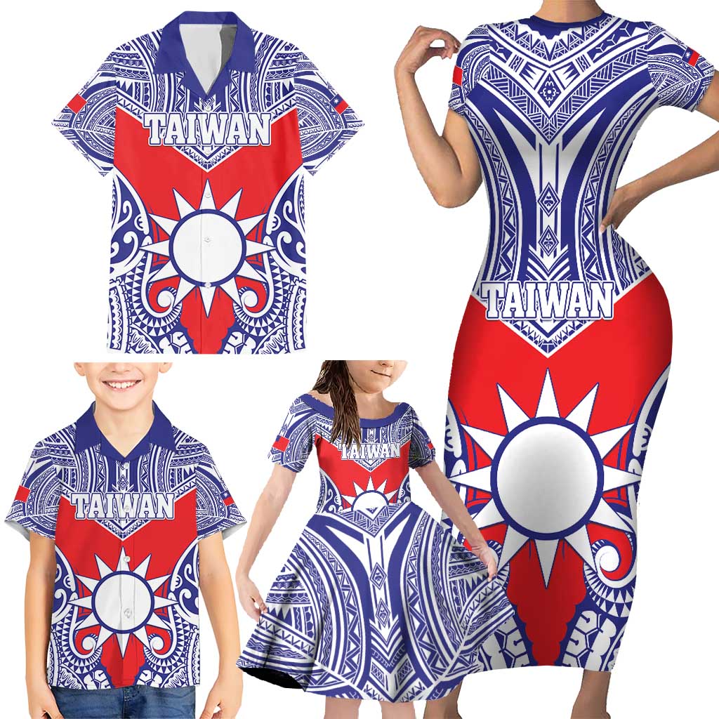 Personalised Taiwan Family Matching Short Sleeve Bodycon Dress and Hawaiian Shirt Austronesian Tribal Tattoo Red - Polynesian Pride