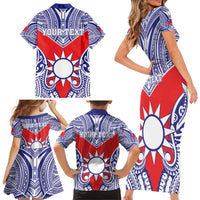 Personalised Taiwan Family Matching Short Sleeve Bodycon Dress and Hawaiian Shirt Austronesian Tribal Tattoo Red - Polynesian Pride