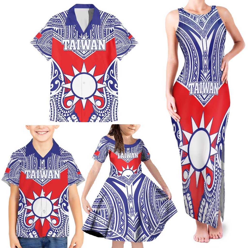 Personalised Taiwan Family Matching Tank Maxi Dress and Hawaiian Shirt Austronesian Tribal Tattoo Red - Polynesian Pride