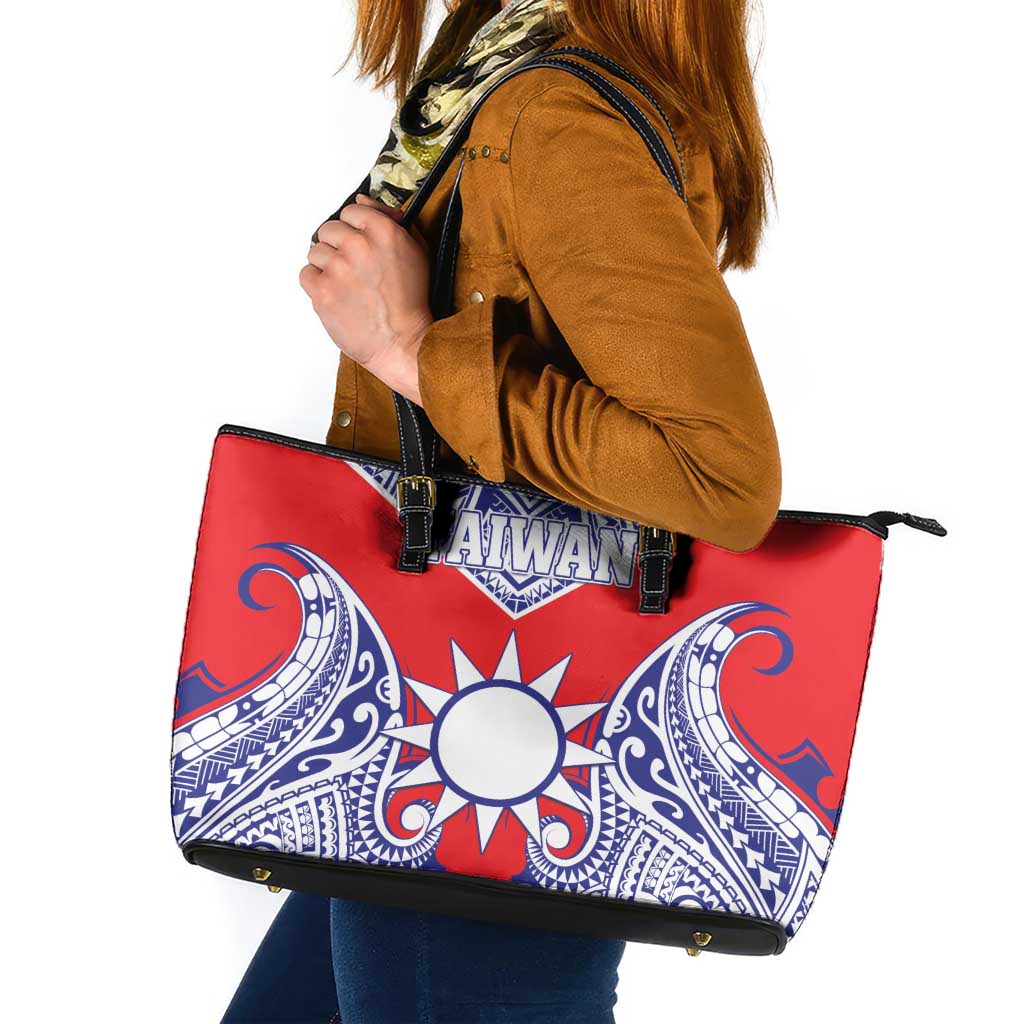Taiwan Leather Tote Bag Austronesian Tribal Tattoo Red LT05 Red - Polynesian Pride