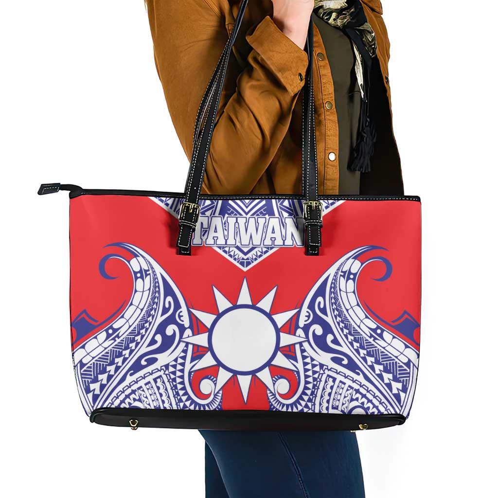 Taiwan Leather Tote Bag Austronesian Tribal Tattoo Red - Polynesian Pride