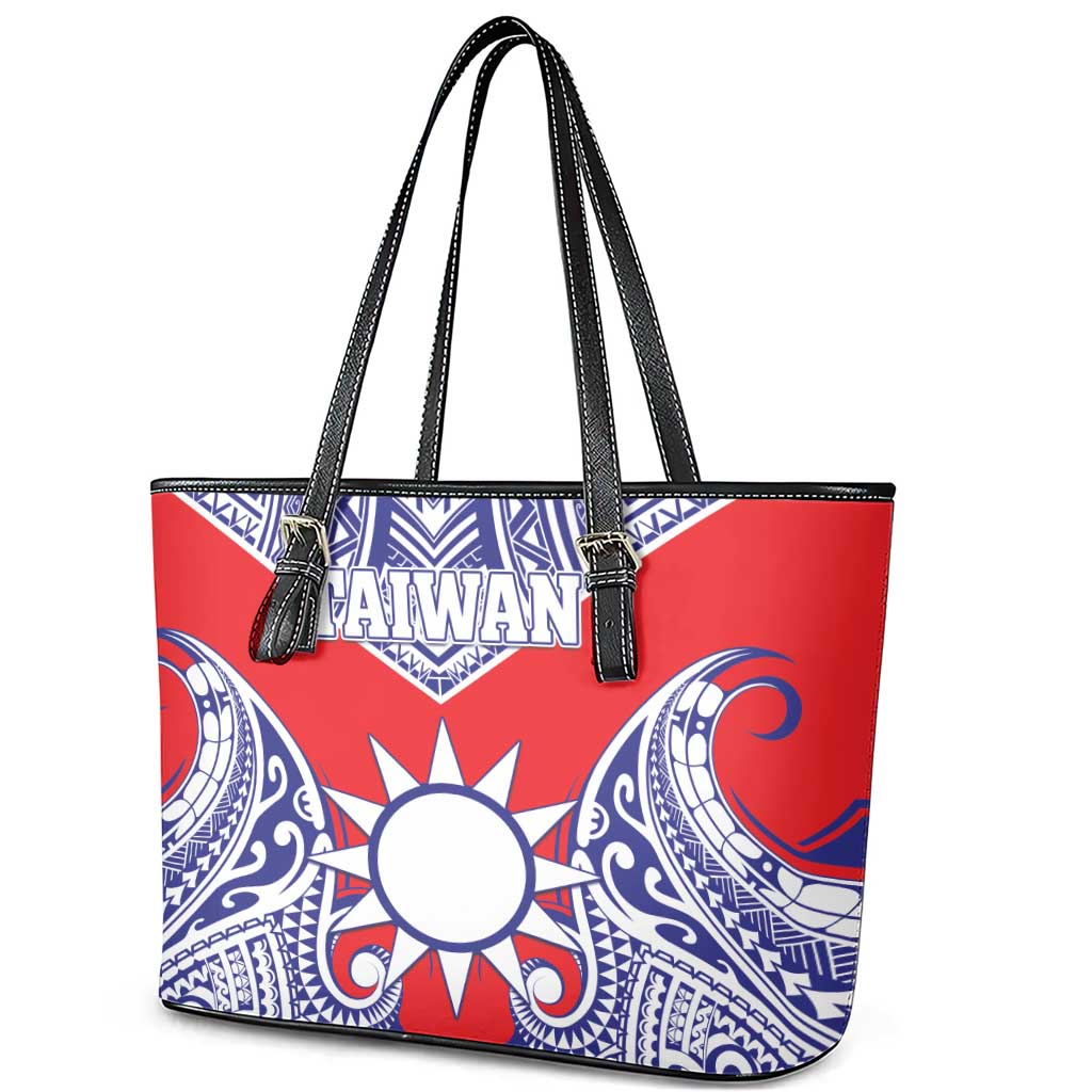 Taiwan Leather Tote Bag Austronesian Tribal Tattoo Red - Polynesian Pride