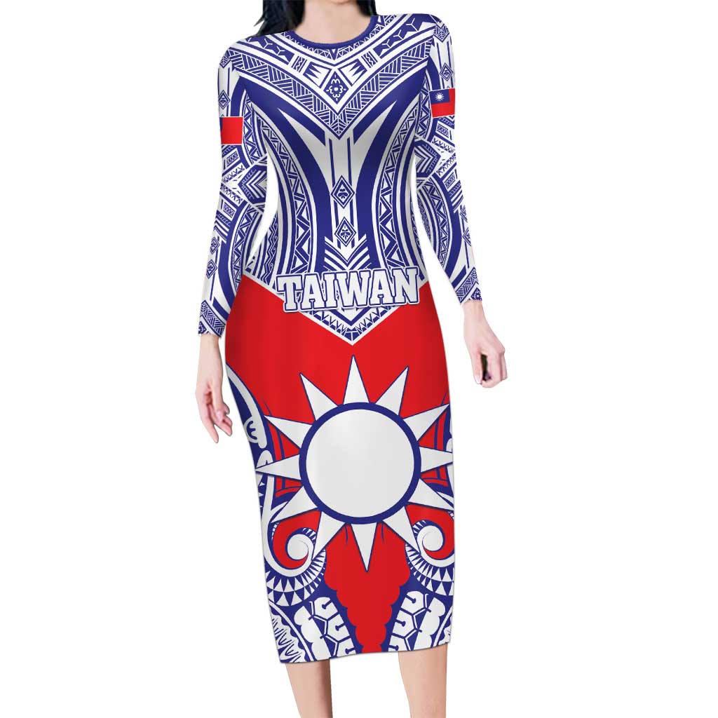 Personalised Taiwan Long Sleeve Bodycon Dress Austronesian Tribal Tattoo Red