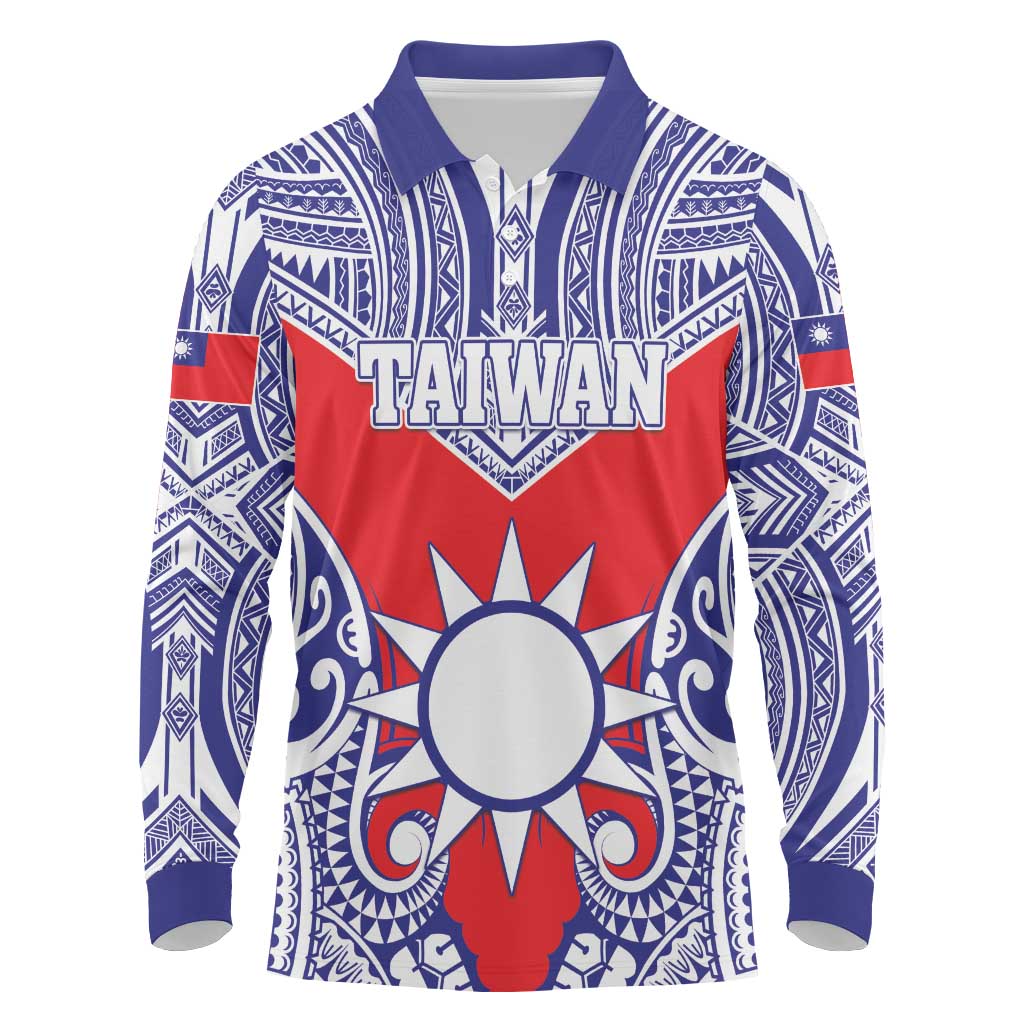 Personalised Taiwan Long Sleeve Polo Shirt Austronesian Tribal Tattoo Red LT05 Red - Polynesian Pride