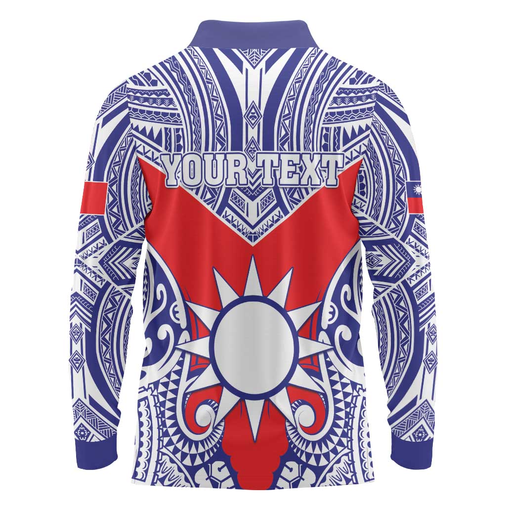 Personalised Taiwan Long Sleeve Polo Shirt Austronesian Tribal Tattoo Red - Polynesian Pride